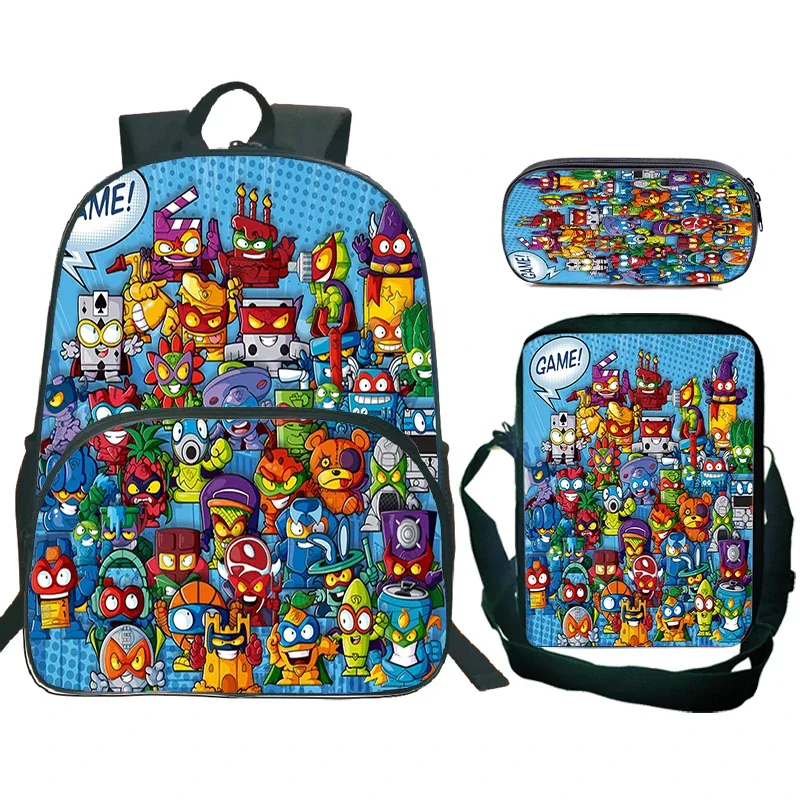nouveau superthings dessin animé sac à dos 3 pièces ensemble garçons filles cartable sac à bandoulière sac à crayons supthings cartable scolaire voyage mochila