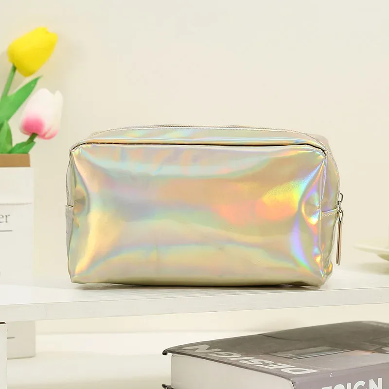 nouveau sac à cosmétiques laser de couleur unie ins wind, sac de rangement de lavage portable, sac cadeau de maquillage, pochette de maquillage, organisateur de cosmétiques de voyage