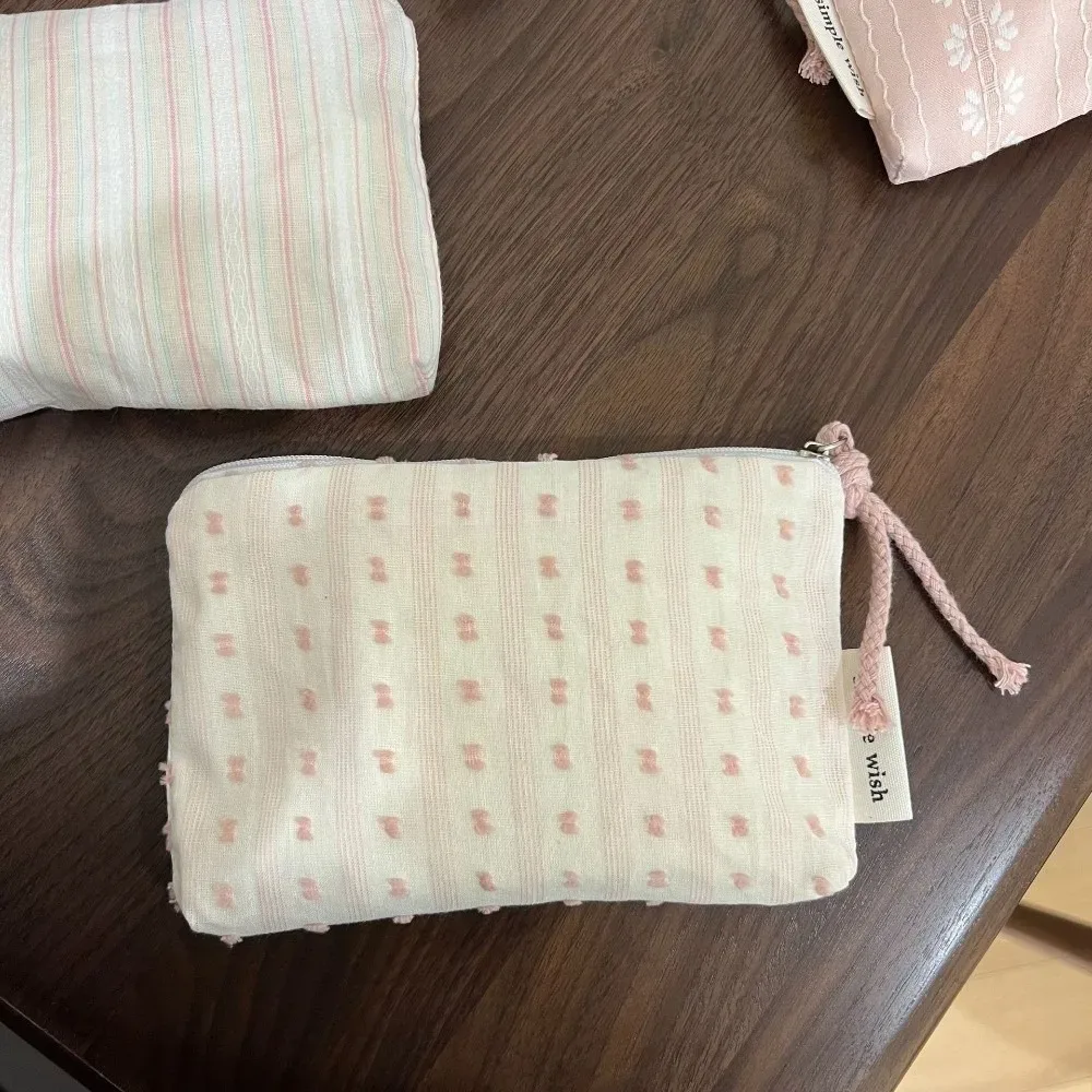 sac de maquillage portable rayé rose pour femmes, sac cosmétique multifonctionnel portable, mini porte-monnaie pour clés, cadeau