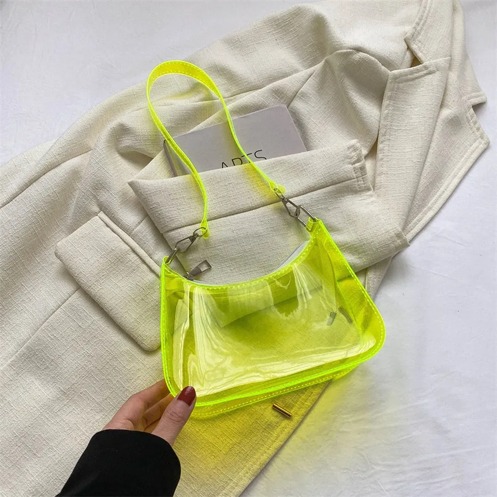 sac à bandoulière en pvc polyvalent pour femmes, sac sous le bras couleur bonbon, sac à main transparent tendance pour les rendez-vous et les trajets quotidiens