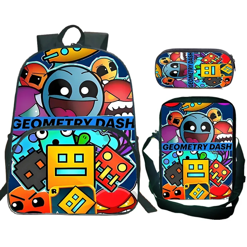 sac dos nylon design dessin animé motif geometry dash couleur multicolore format 20 35 litres usage école voyage