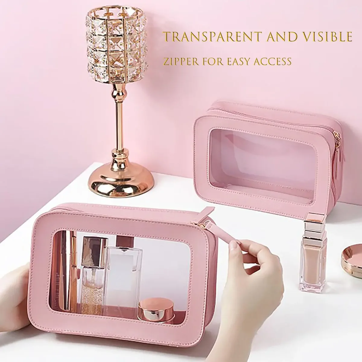 trousse de maquillage transparente et imperméable, organisateur de voyage portable pour femmes, pochette de toilette avec fenêtres en vinyle transparent