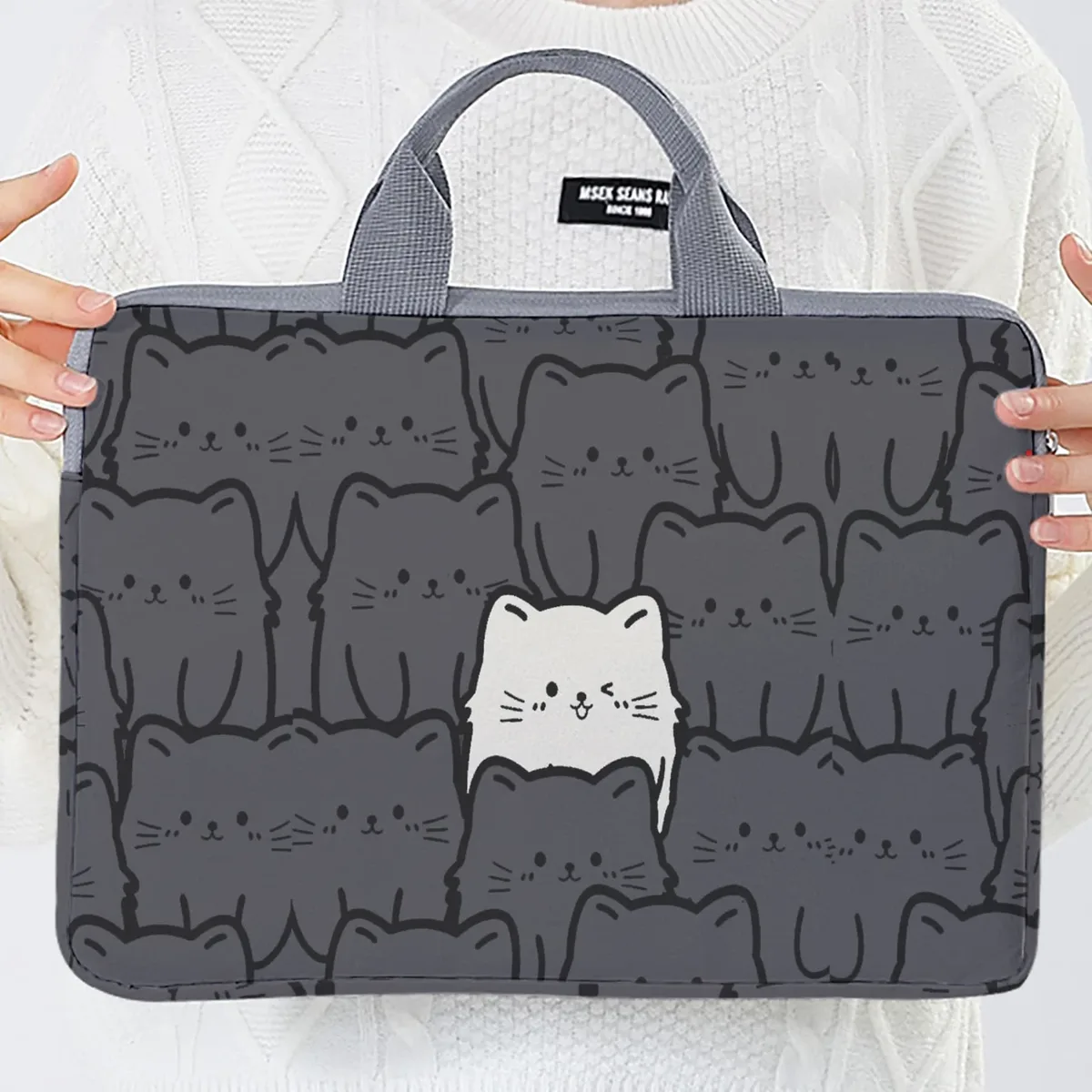 sacoche polyester chat noir motifs chats graphiques protection ordinateur portable voyage business école université travail