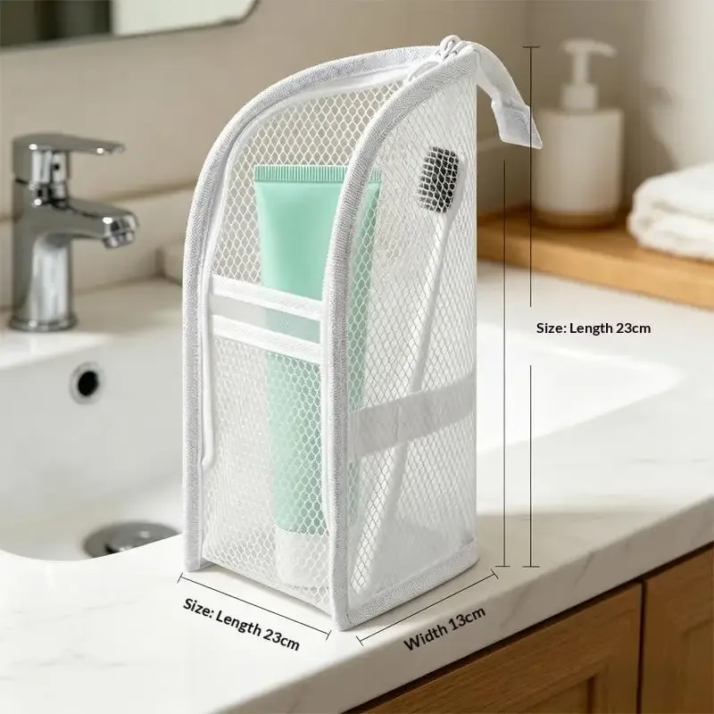 trousse de toilette de voyage en maille respirante avec poches de rangement verticales pour les vacances et les voyages d'affaires