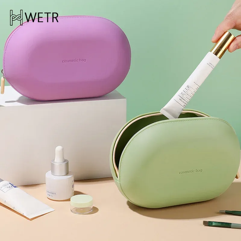 sac à cosmétiques portable en silicone de grande capacité, sac de rangement de cosmétiques souple et étanche, sac de lavage résistant à l'humidité pour la maison et les voyages