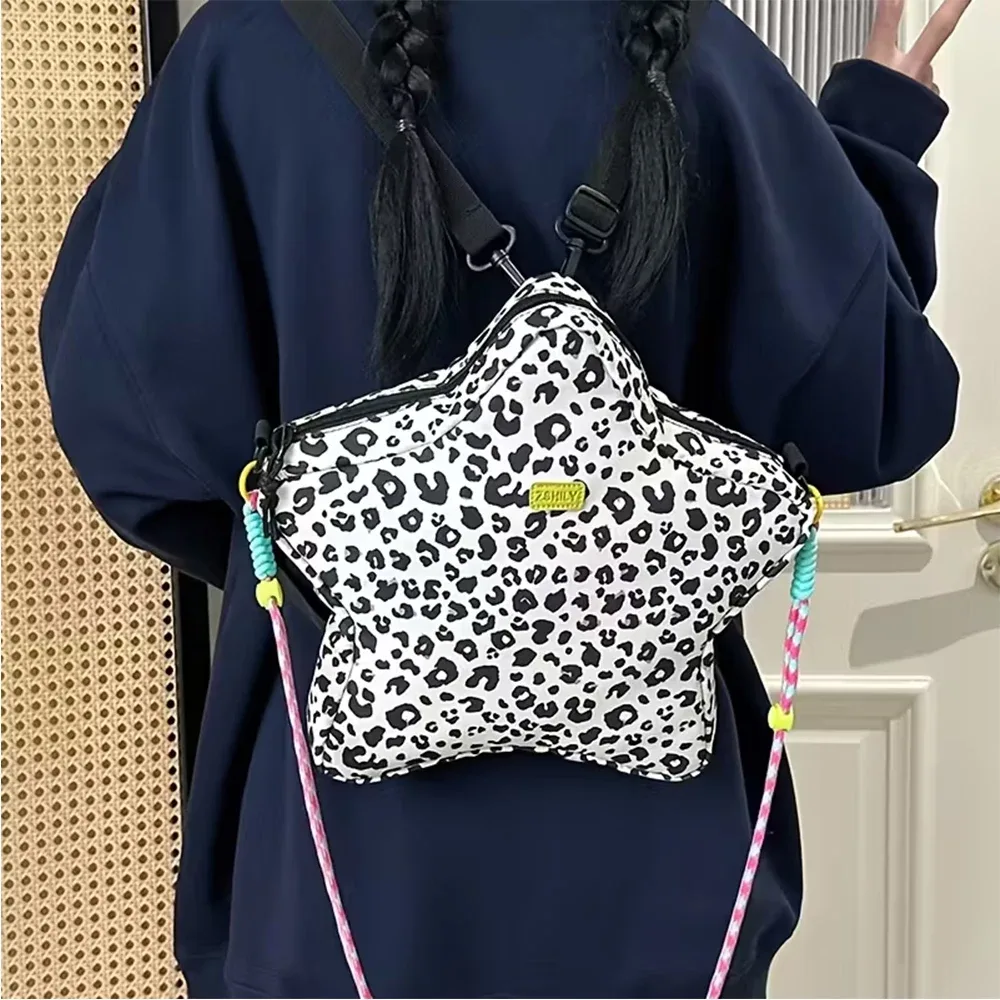 sac à dos en forme d'étoile imprimé léopard pour femmes, sac à dos décontracté pour voyage, sac à bandoulière à la mode avec longue sangle d'épaule
