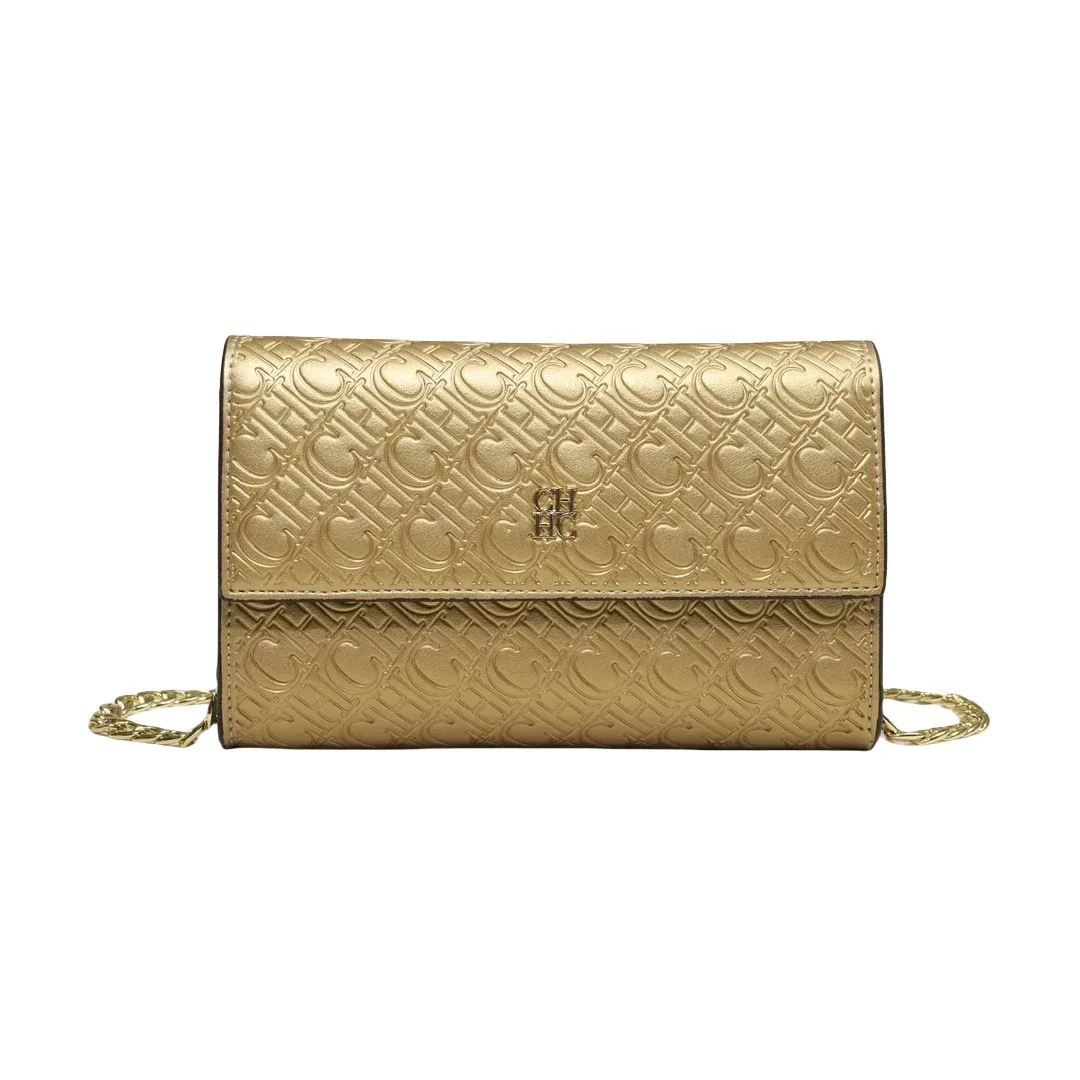 sac bandoulière ch avec logo embossé, sac à chaîne, sac à rabat pour femme, usage quotidien, soirée, shopping, voyage, décontracté