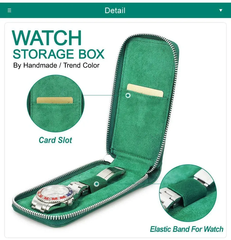 sac de rangement pour montre à fermeture éclair, noir/rouge/vert, 3 couleurs, protecteur de montre portable avec emplacement pour carte pour voyage, mini sacoche de voyage