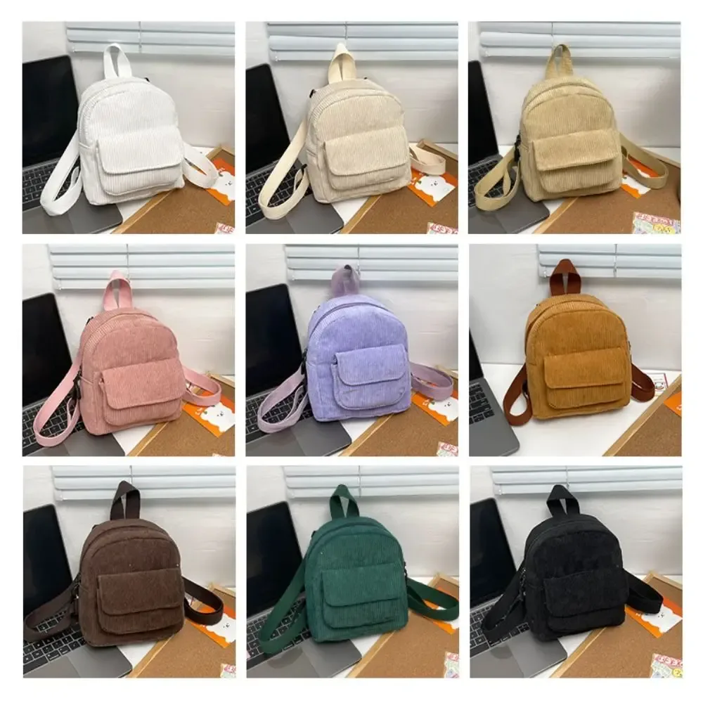 mini sac à dos tendance en velours côtelé de couleur unie, léger, pour voyage, en dacron, petits sacs à dos d'extérieur