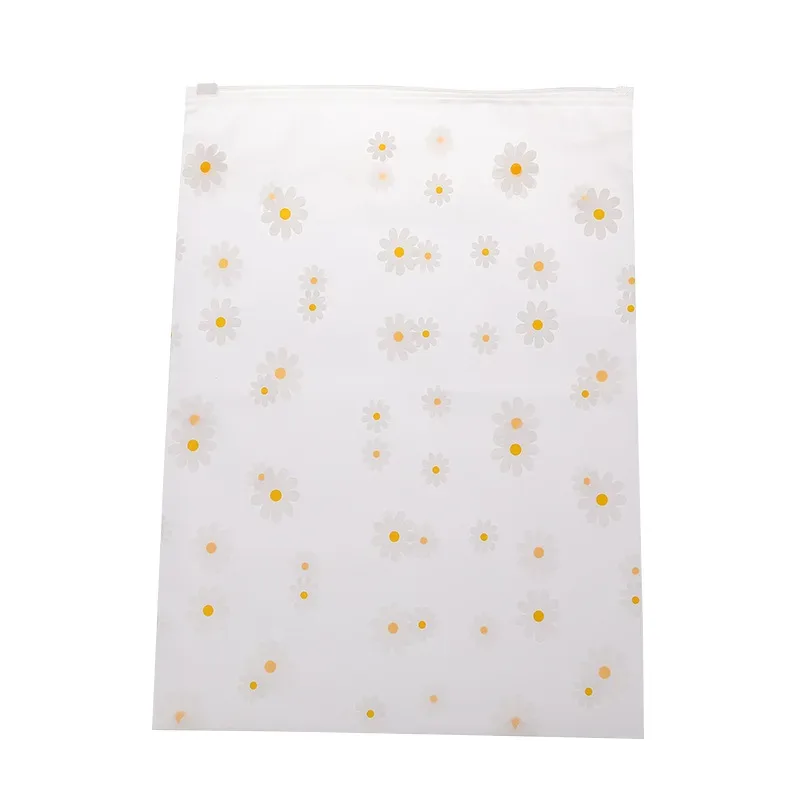 organisateur voyage plastique transparent marguerites jaune rose gris rectangulaire glissière compression vêtements chaussures cosmétiques