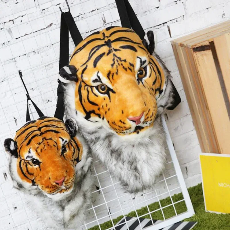 sac dos tissu coton tête tigre motifs pelage orange noir peluche expressive usage étudiant voyage