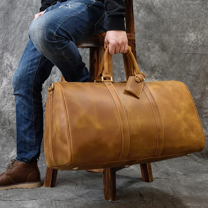 Luufan-Sac de voyage en cuir véritable pour homme, grande capacité, vintage, elin, cheval, homme, bagage, week-end