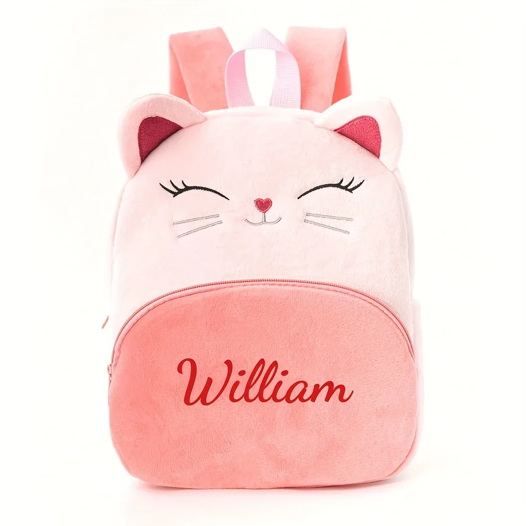 sac à dos pour fille avec motif de chat de dessin animé et nom personnalisé, texte brodé, sac à dos de loisirs et de voyage pour femme, cadeau de rentrée scolaire