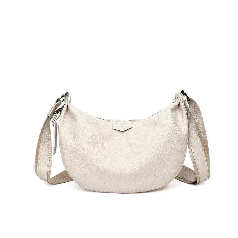 nouveaux sacs pour femmes en cuir véritable 100%, sacs à main sous le bras, couleur unie, sac à main pour les trajets quotidiens, sac à bandoulière portable réglable en forme de demi-lune pour femmes