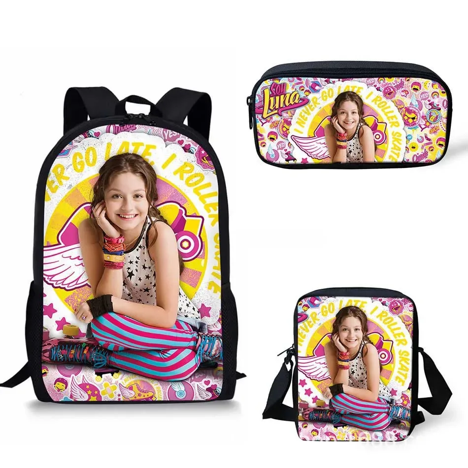 mode nouveauté jolie soja luna impression 3d 3 pièces/ensemble sacs d'école pour élèves sac à dos pour ordinateur portable sac à dos sac à bandoulière incliné trousse à crayons
