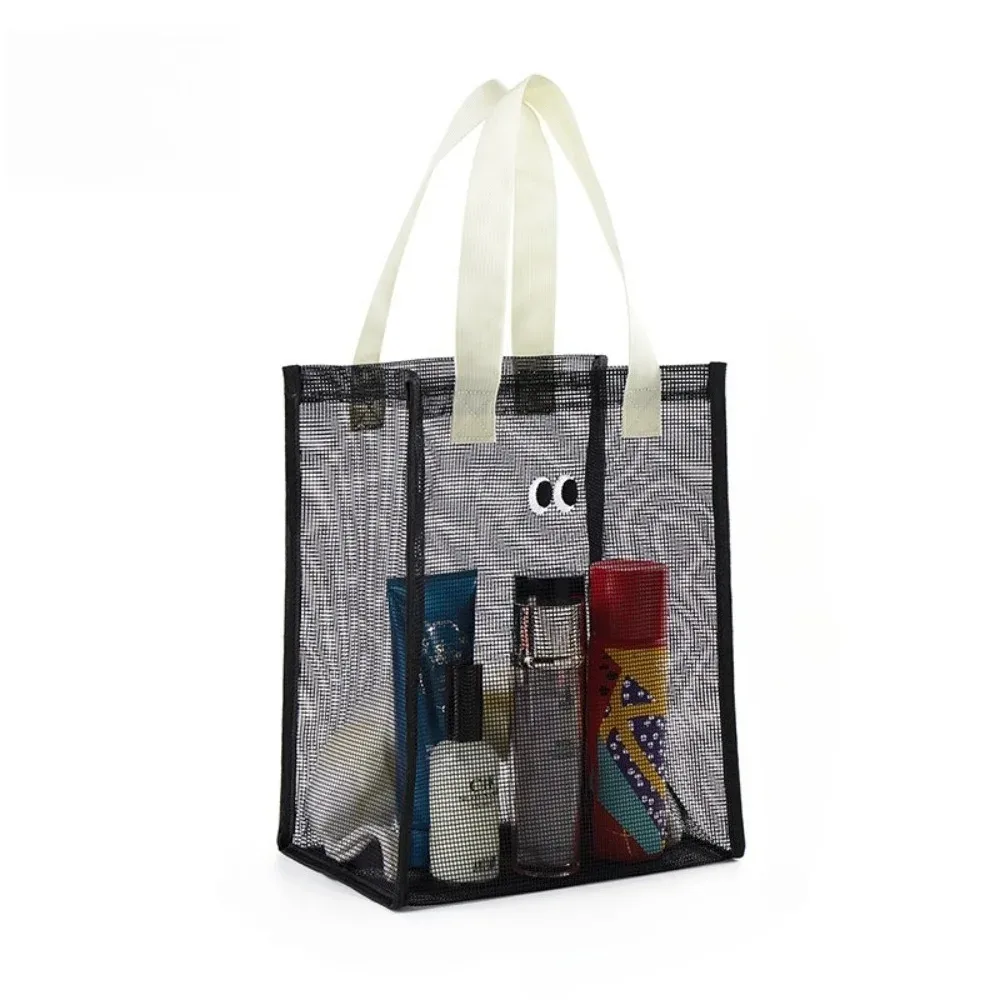 sac de plage en maille à grands yeux de dessin animé, sac de voyage multifonctionnel grande capacité, pochette cosmétique portable, trousse de toilette pour la natation