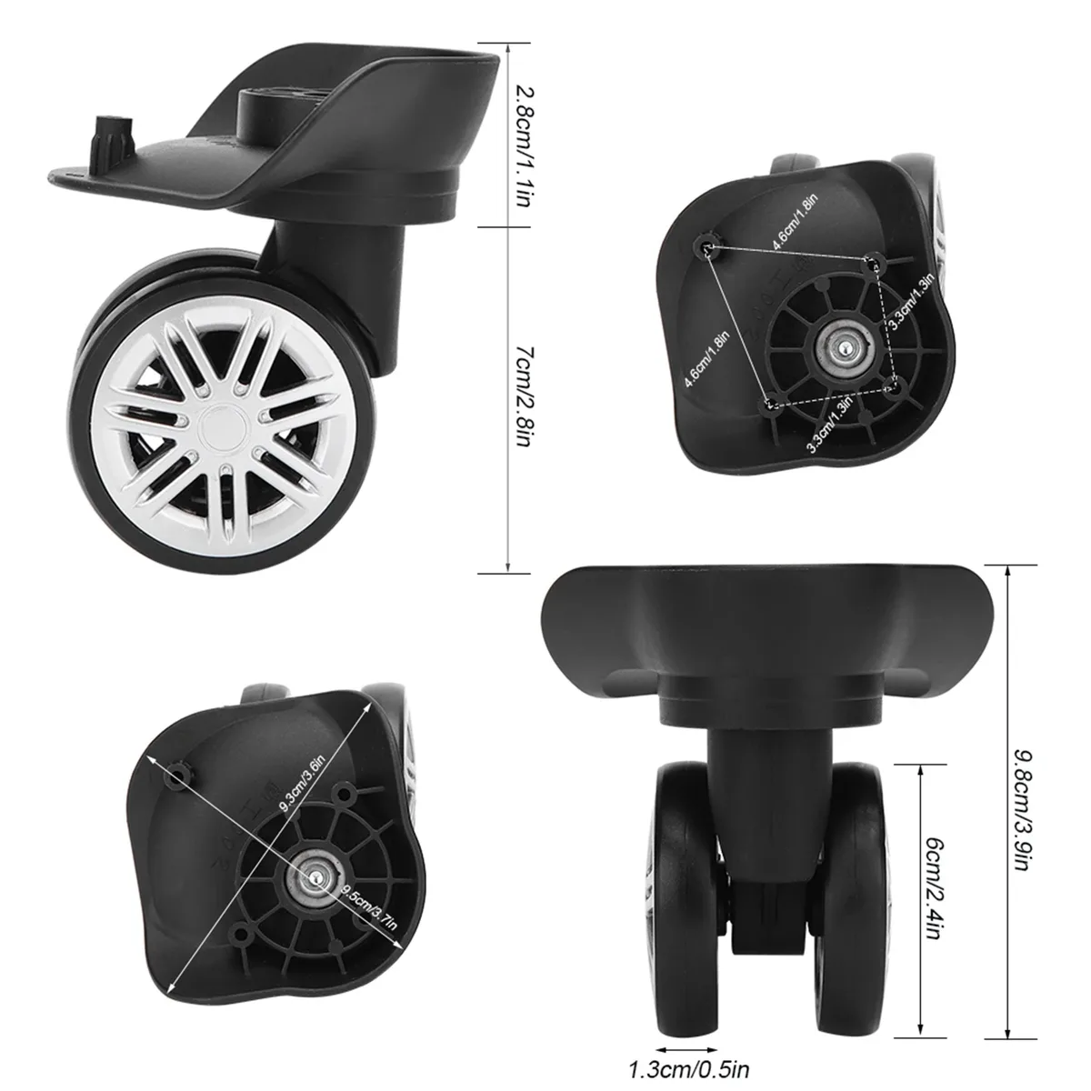roulette doublée silencieuse plastique noire haute qualité valise poignée télescopique installation facile durabilité écologique