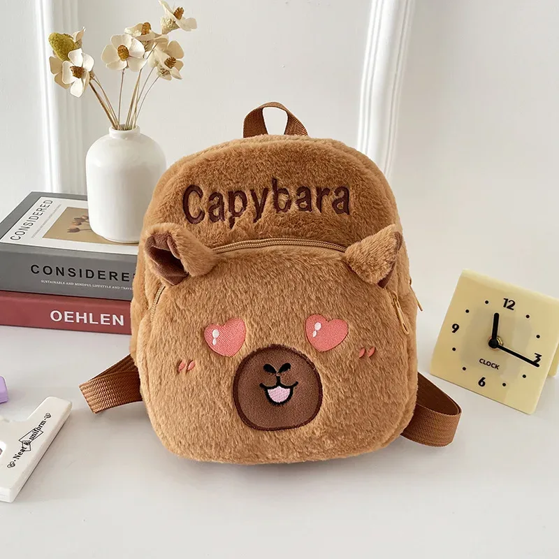 nouveau style sac à dos en peluche pour femmes, cadeau pour filles et enfants, sac à dos portable en peluche capybara, animaux de dessin animé mignons, sac à dos capybara