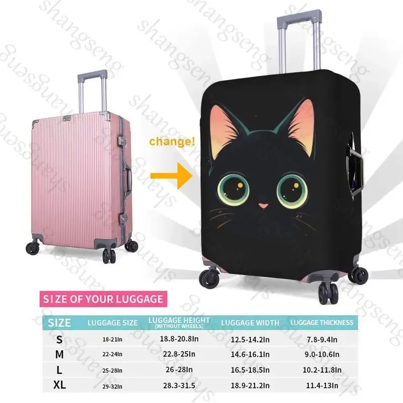 housse de protection élastique épaisse pour bagages, chat noir de dessin animé mignon, combinaison à fermeture éclair pour sac de 18 à 32 pouces, housse de chariot pour valise de voyage