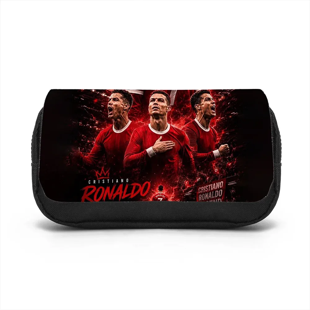 sac de rangement de papeterie grande capacité, double compartiment, pour étudiants, motif ronaldo, étoile du football, pour l'école et les voyages