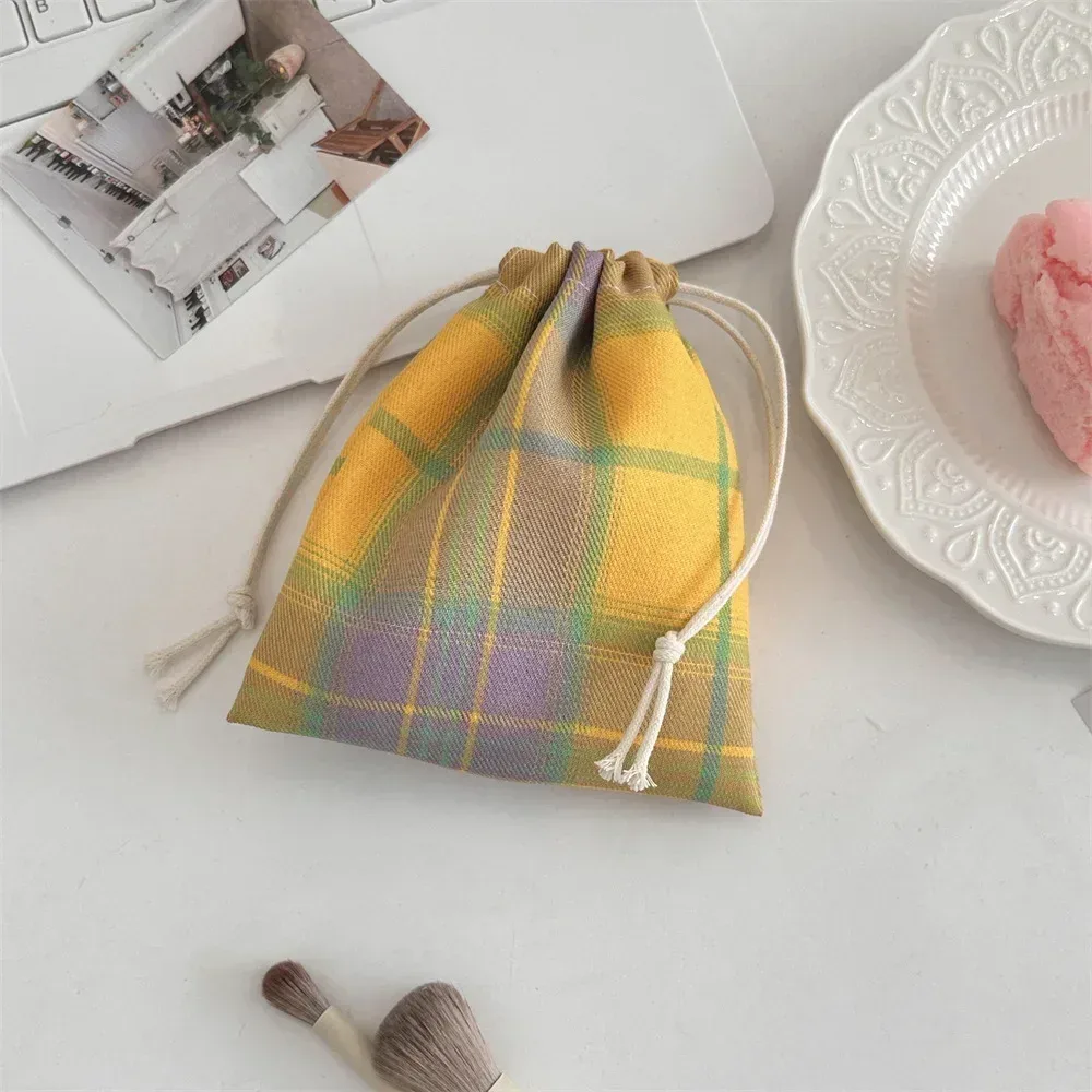 sacs à cordon imprimés en grille, sac à main pour femmes, porte-monnaie, pochette pour clés, rouge à lèvres, sac de rangement pour bijoux, sac anti-poussière, sacs à cordon