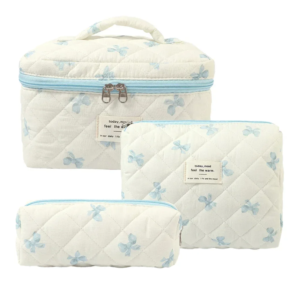 sac de maquillage en coton à fleurs mignonnes pour femmes, 1 pièce, organisateur de cosmétiques à fermeture éclair, sac à main en tissu en forme de boîte, trousse de toilette portable pour filles