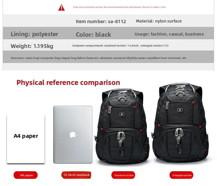 sac à dos swiss army knife pour hommes, étudiants du secondaire, sac à dos de voyage d'affaires en tissu oxford, sac de voyage, sac pour ordinateur