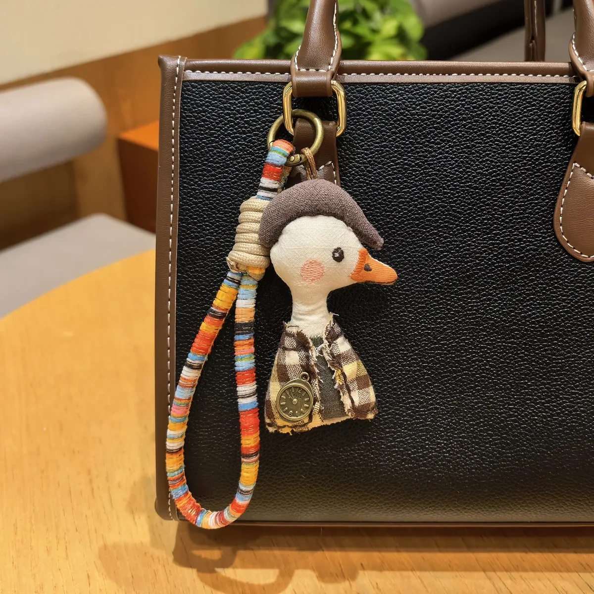 porte-clés fait à la main, adorable animal de dessin animé, à la mode, pendentif animal en tissu artisanal pour sac à dos de décoration