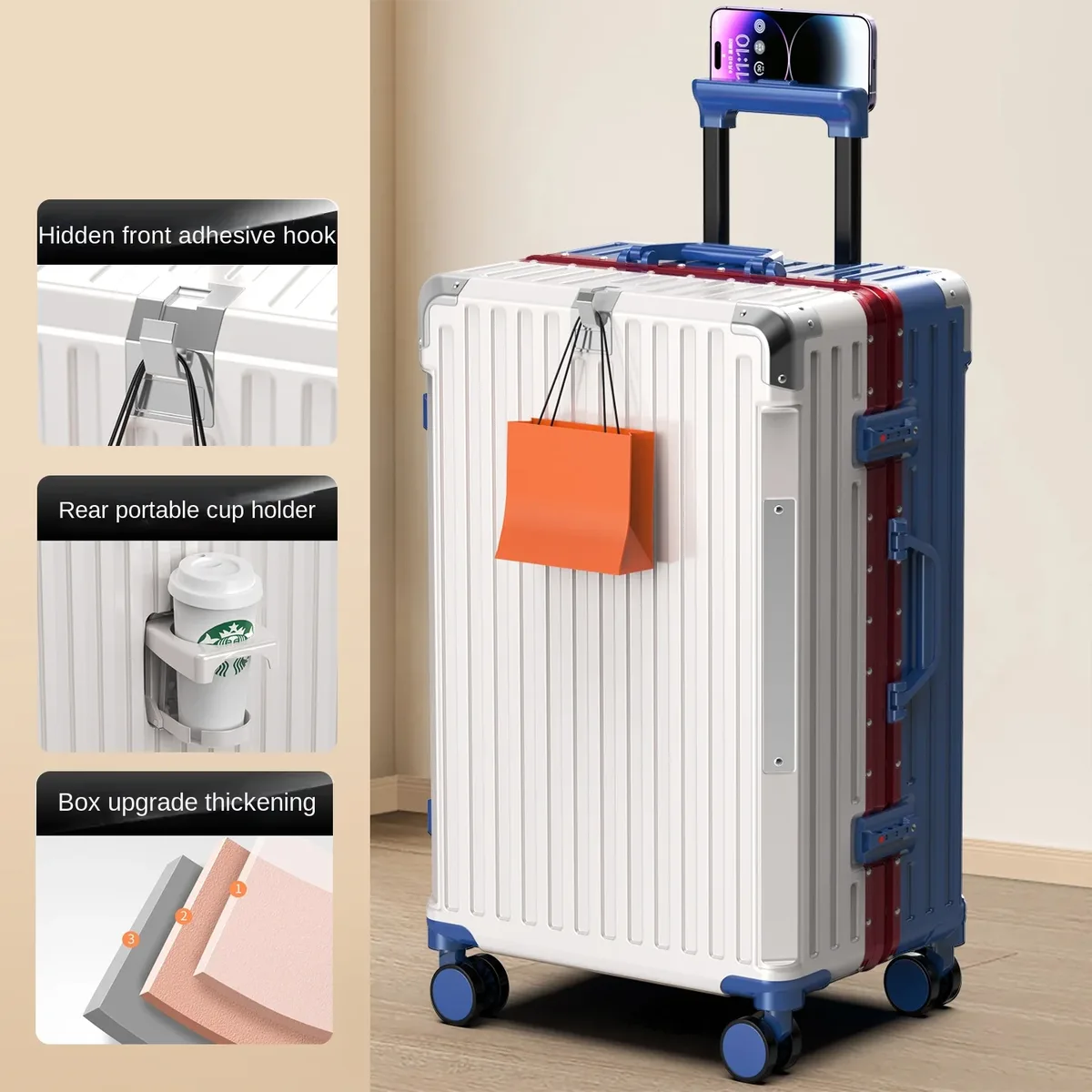 valise de voyage à cadre en aluminium, nouvelle valise à roulettes pour homme, bagage de grande taille 28/30 pouces, valise cabine 20 pouces avec serrure à combinaison