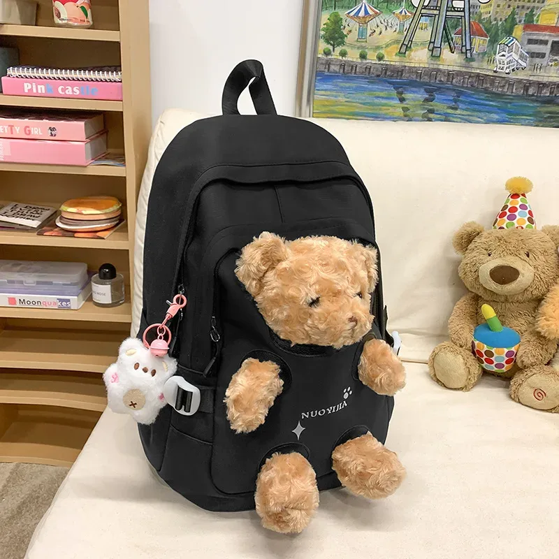 sac à dos scolaire grande capacité pour adolescentes, motif ours en peluche mignon et kawaii, idéal pour les collégiennes