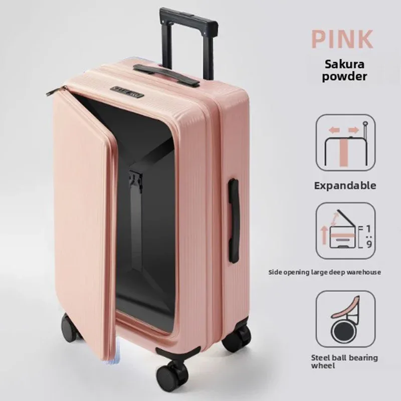 klqdzms 20 "22" 24 "26" 28 pouces bagages de voyage abs + boîtier d'embarquement pc extensible ouverture avant boîtier de chariot pour ordinateur portable valise de cabine