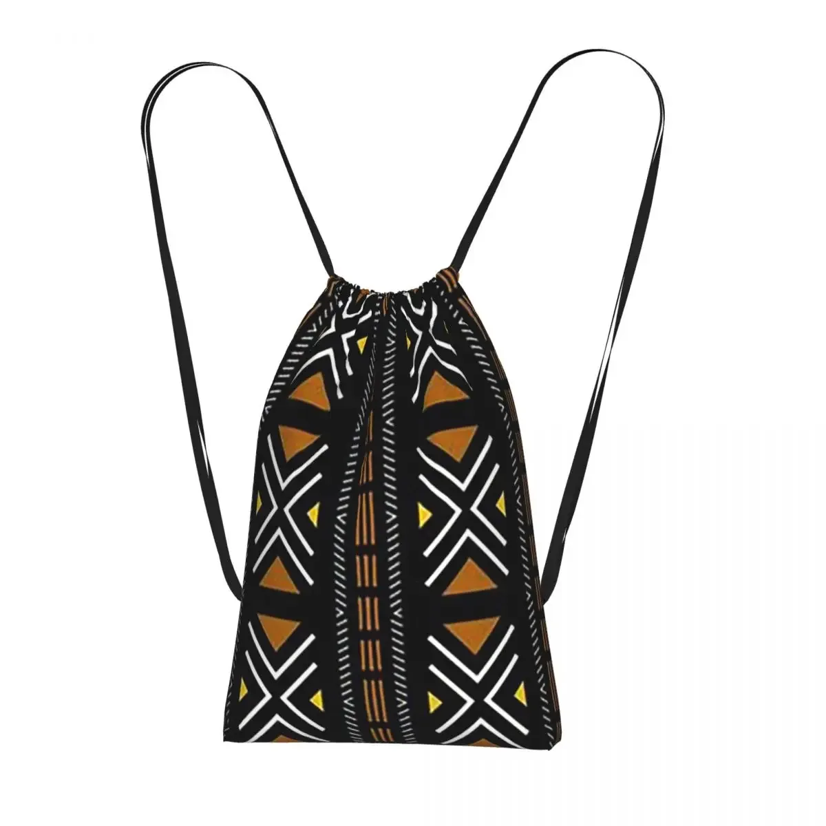 sac à dos à cordon de serrage en tissu bogolan africain, art ethnique tribal africain, sac de randonnée et de cyclisme, sac de rangement léger pour hommes et femmes