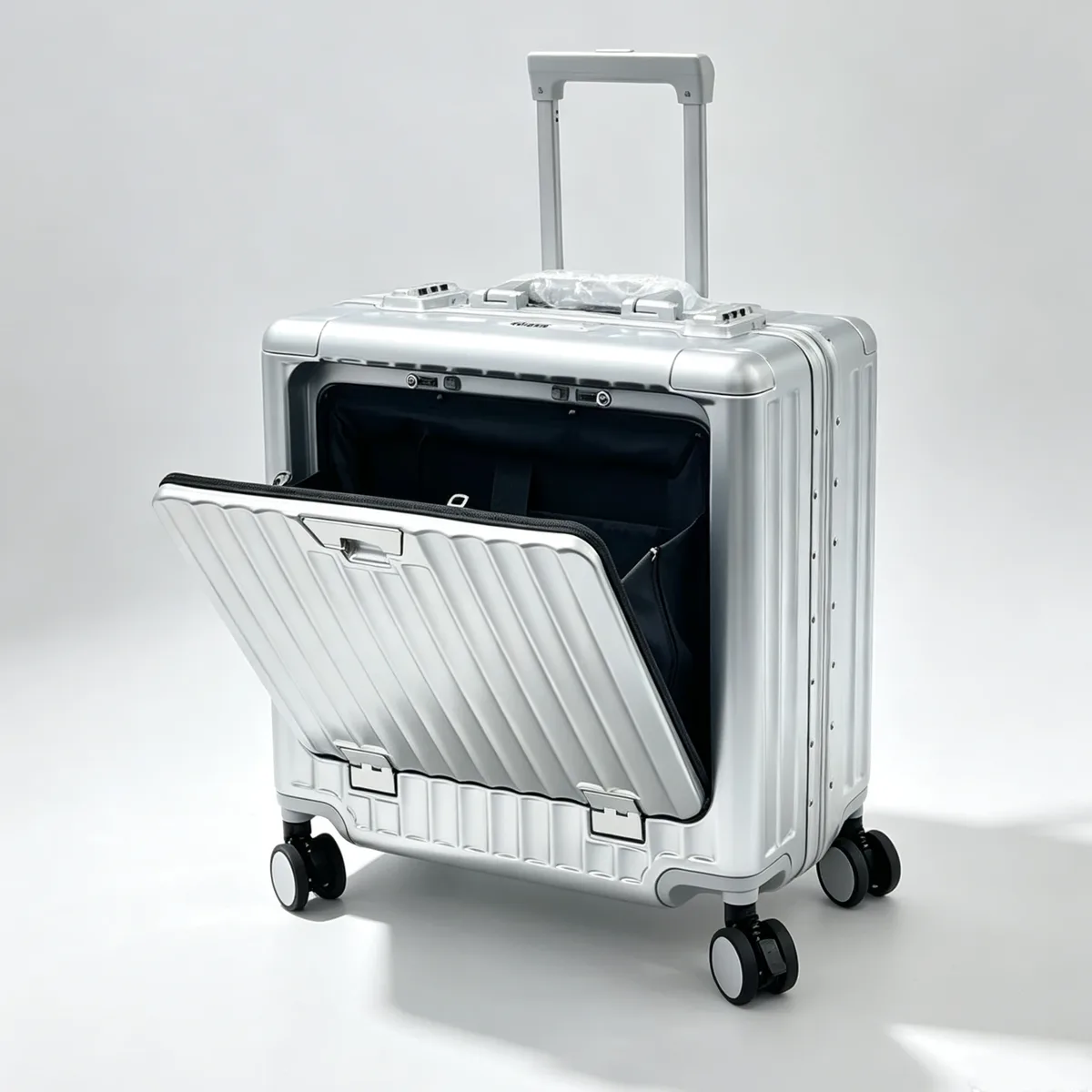 valise à ouverture frontale 18 pouces, bagage à main pour femme, valise à roulettes, coque rigide en pc avec cadre en aluminium, serrure tsa