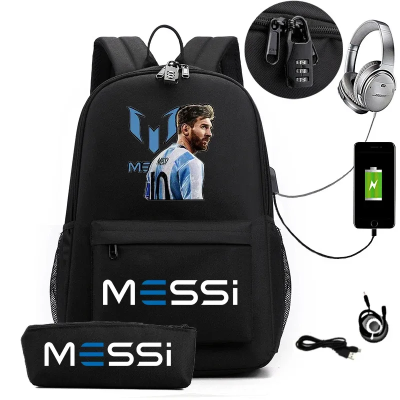 sac à dos de sport messi camouflage pour femmes et hommes, sac à dos pour ordinateur portable pour adolescents, étudiants, sac à dos orthopédique de voyage avec trousse à crayons 2 pièces