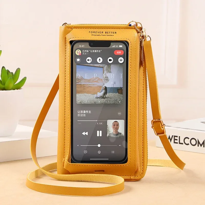sac à main pour téléphone portable à écran tactile, portefeuille à bandoulière pour femme, porte-monnaie transparent à une épaule, nouvelle collection 2025