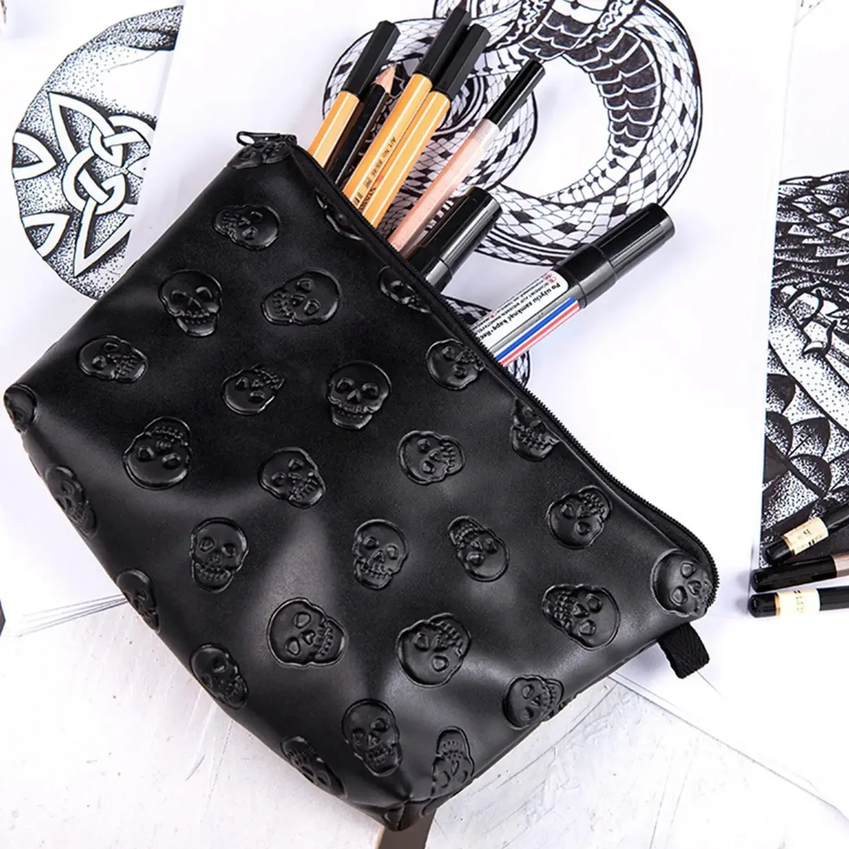 sac à cosmétiques en cuir pu imperméable, 1 pièce, sac de maquillage en cuir pu noir, organisateur de voyage pour cosmétiques, trousse de toilette