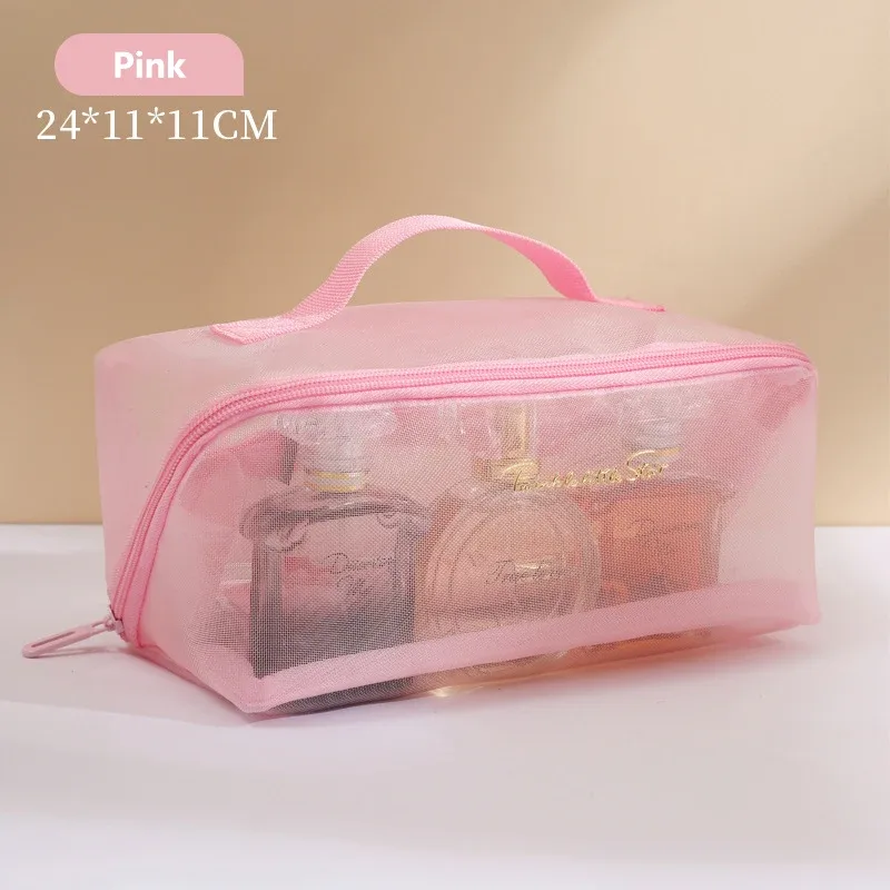 sac de rangement de maquillage en maille transparente, vente en gros, pochette de toilette de maquillage de voyage, sac de toilette, fourre-tout organisateur de cosmétiques, sacs à fermeture éclair