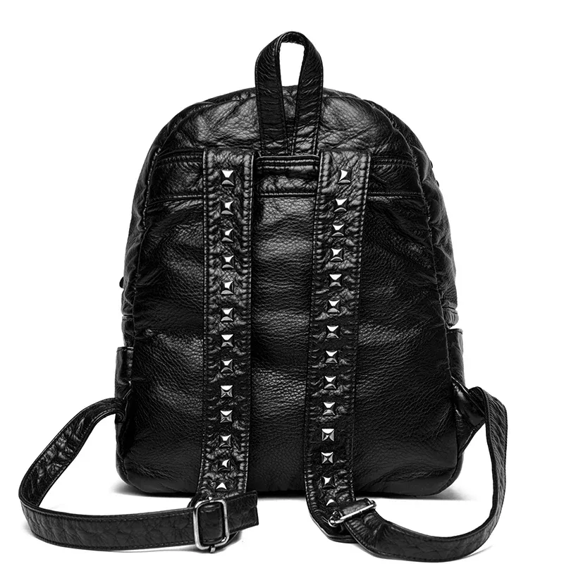 sacs à dos en cuir souple rivet pour femmes, grande capacité, sac d'école pour filles, sac à dos féminin de luxe, sacs de voyage, mode