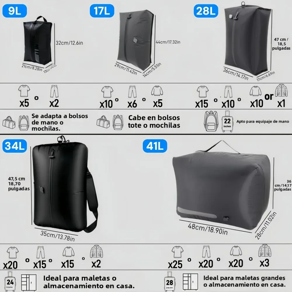 sacs de rangement sous vide pour voyage, sacs de compression pour bagages avec pompe à air, organiseurs de vêtements, cubes d'emballage