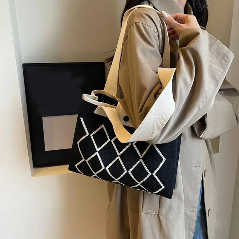 nouveau sac à bandoulière tendance grande capacité pour femmes – sacs à main polyvalents en tricot et crochet