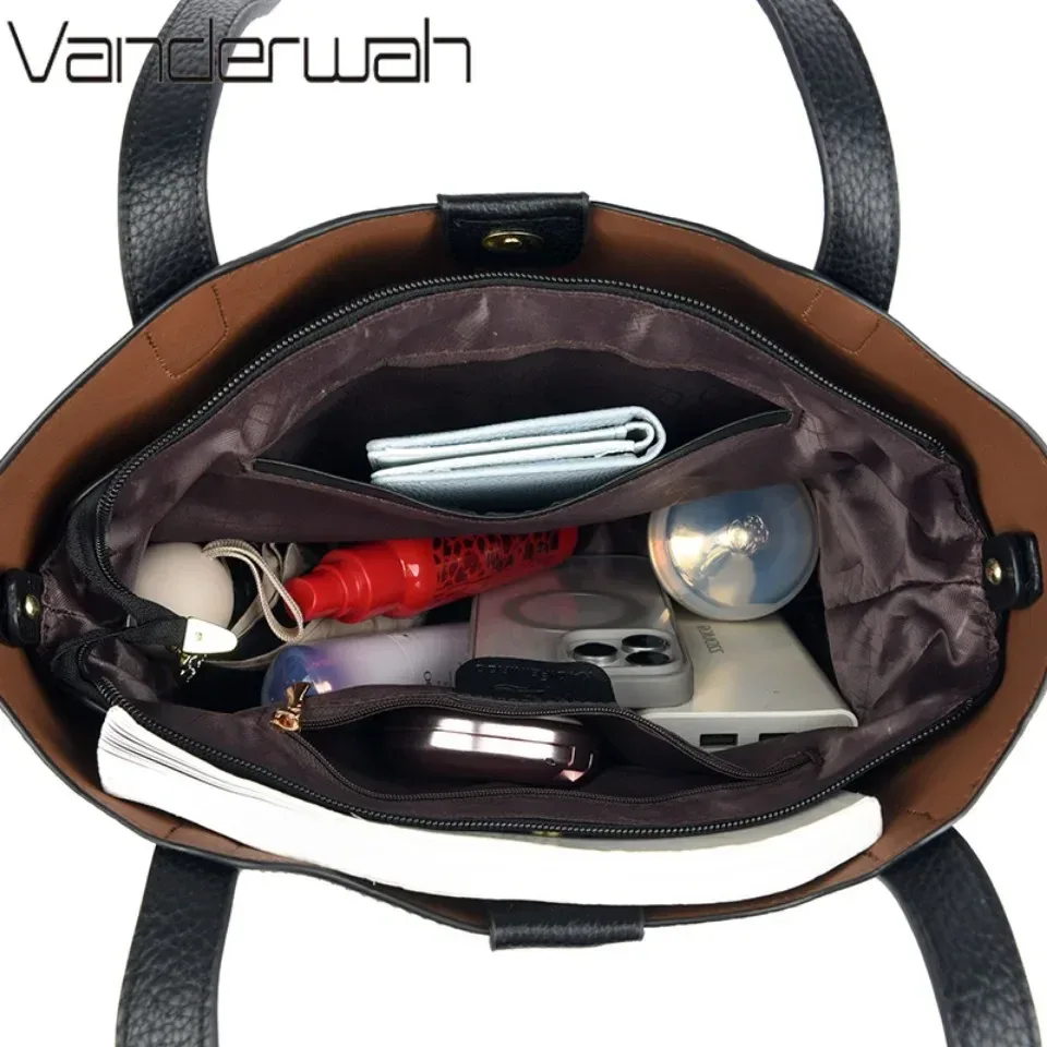 véritable marque haut de gamme en cuir pu souple sac à bandoulière pour femmes sac fourre-tout décontracté femme sac à main conception simple sac à main sac de transport