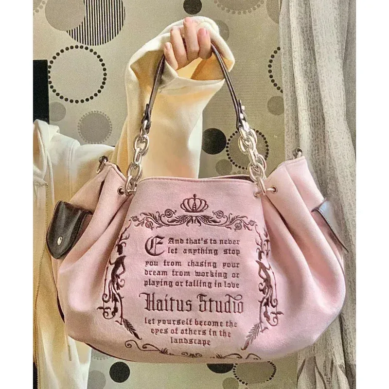 sac à main gothique rétro de grande capacité avec lettres brodées pour femme, sacoche à bandoulière souple de marque, livraison gratuite