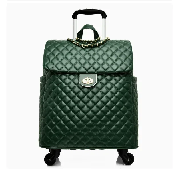 valise de voyage en cuir pu pour femme, motif diamant, étanche, taille cabine 20 pouces, sac à roulettes avec roues pivotantes