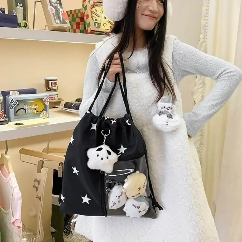 sacs à dos en toile avec cordon de serrage imprimé étoile original pour femmes et filles, sac rétro décontracté dstring y2k pour étudiantes, sac de poupée tendance pour jeunes