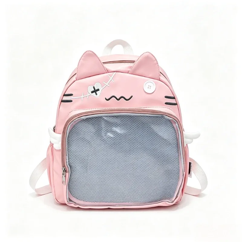 sac à dos chat mignon pour femme, sac ita transparent, sacs à dos esthétiques féminins, nylon, style japonais, mode décontractée, grande capacité