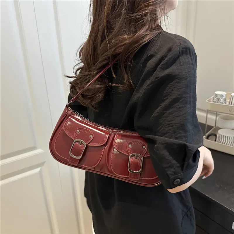 petit sac à main en cuir pu pour femme, sacs sous les bras pour femme, sacs à main à double poche, pochette vintage, mode initiée, y2k
