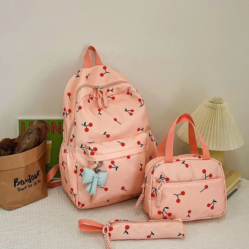 sac à dos scolaire 3 pièces/ensemble en tissu oxford avec trousse et sac à déjeuner, léger, pour fille