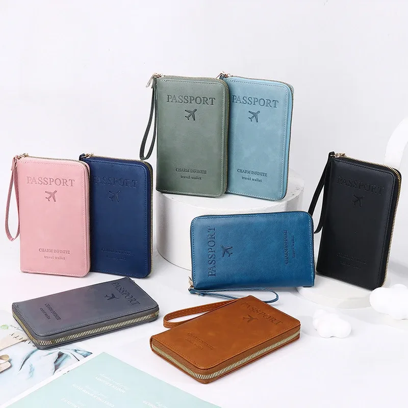 mode multi-fonction voyage rfid porte-passeport housse femmes hommes pu cuir doccument paquet billet sacs de protection