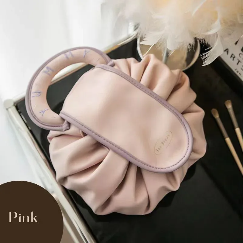 trousse de maquillage portable pour usage quotidien, trousse de toilette de voyage de grande capacité pour femmes, pochette de rangement de cosmétiques à cordon de serrage pour dames