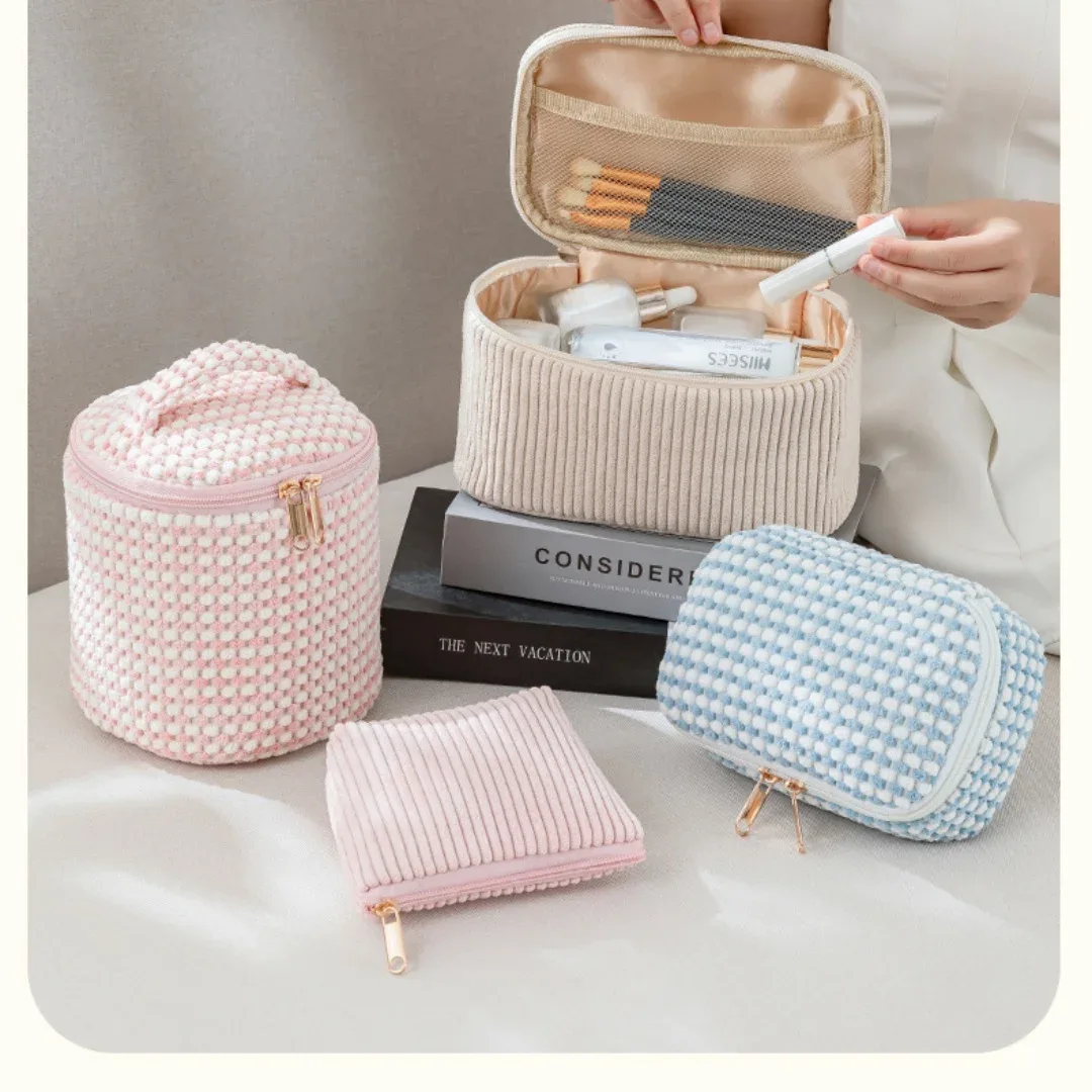 4 pièces sac cosmétique organisateur de rangement de maquillage sac de maquillage gonflé pochette cosmétique pour voyage portable velet grand sac de toilette organiz